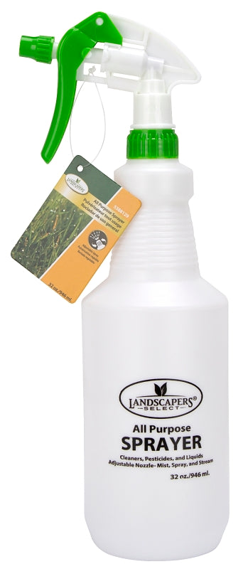 Landscapers Select Spray Bottle, 32 oz Capacity, Adjustable Nozzle, Polyethelene, White