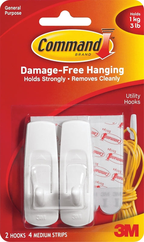 Command Clip Strip, 0.46 in Thick, Plastic Backing, White, 3 lb