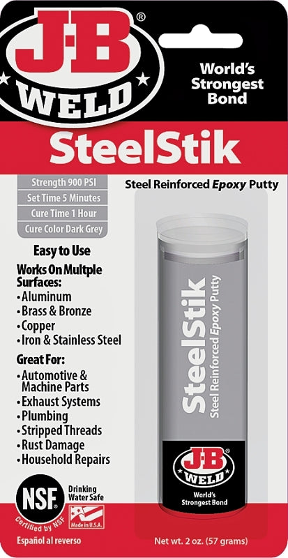 J-B Weld 8267 Epoxy Putty Stick, Black/Dark Gray, Solid, 2 oz Pack