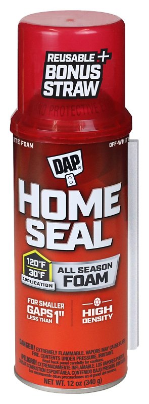 DAP Home Seal Foam Sealant, Off-White, 4 hr Functional Cure, 30 to 120 deg F, 12 oz Aerosol Can