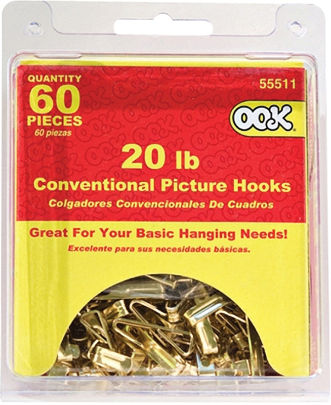 OOK Conventional Hook, 20 lb, Steel, Zinc, 60/PK