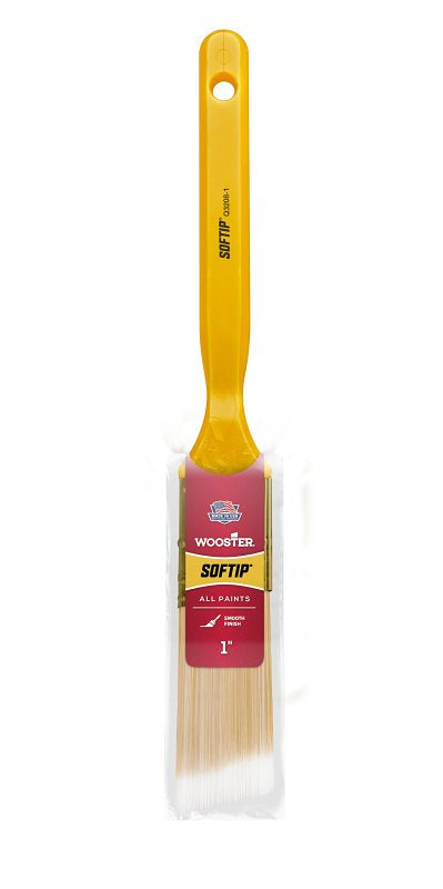 Wooster Q3208-1 Paint Brush, Pearl/White/Yellow, Solid Plastic Handle, 1 in W, Angle Sash Brush, 2-3/16 in L Bristle