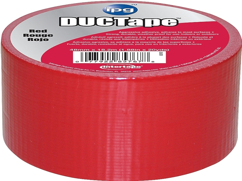 IPG 6720RED All-Purpose Duct Tape, 20 yd L, 1.88 in W, Polyethylene-Coated Cloth Backing, Red