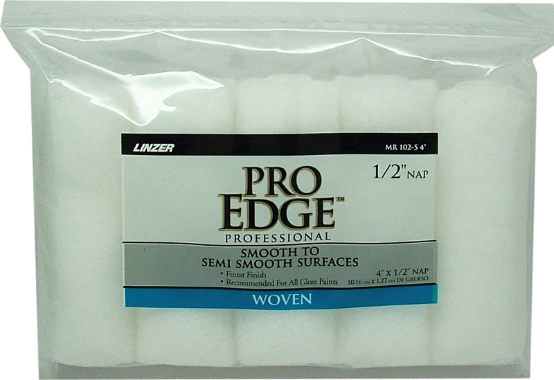 Linzer MR 102-5 4IN Roller Cover, White, 1/2 in Thick Nap, Woven Fabric Cover, 6/PK