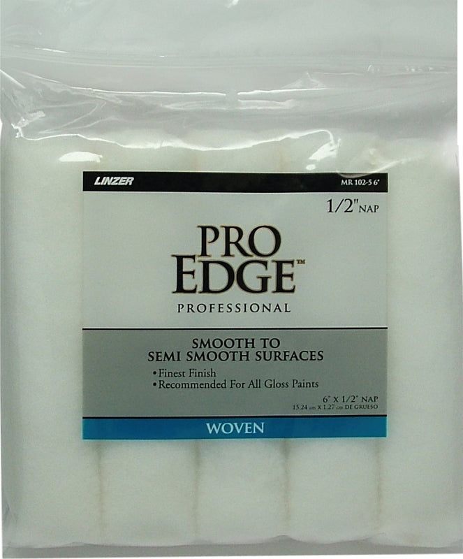 Linzer Roller Cover, White, 1/2 in Thick Nap, 6 in L, Fabric Cover, 6/PK