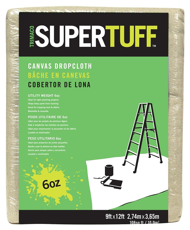 Trimaco 56701 Drop Cloth, 12 ft L, 9 ft W, 0.001 in Thick, Canvas, Beige/Cream