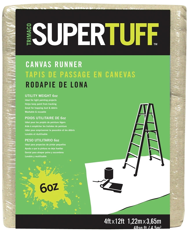 Trimaco Drop Cloth, 12 ft L, 4 ft W, 1/16 in Thick, Canvas, Beige/Cream