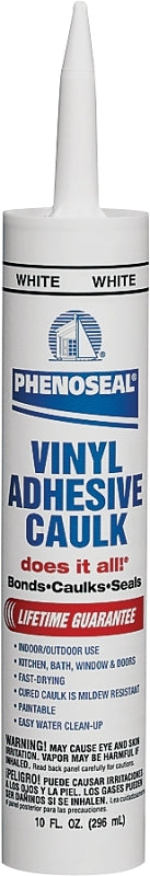 DAP PHENOSEAL Vinyl Adhesive Caulk, White, 48 hr Curing, -20 to 180 deg F, 10 oz Cartridge