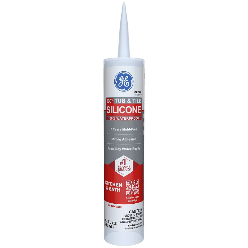 GE Silicone 1 Tub & Tile Sealant, Clear, 24 hr Curing, 10.1 fl-oz Cartridge