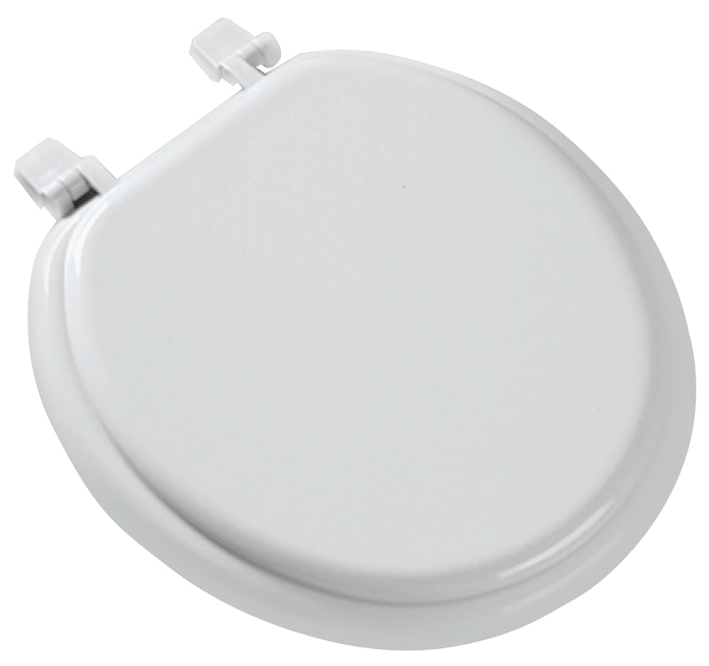 Bemis Toilet Seat, Round, Molded Wood, White, Top-Tite Hinge