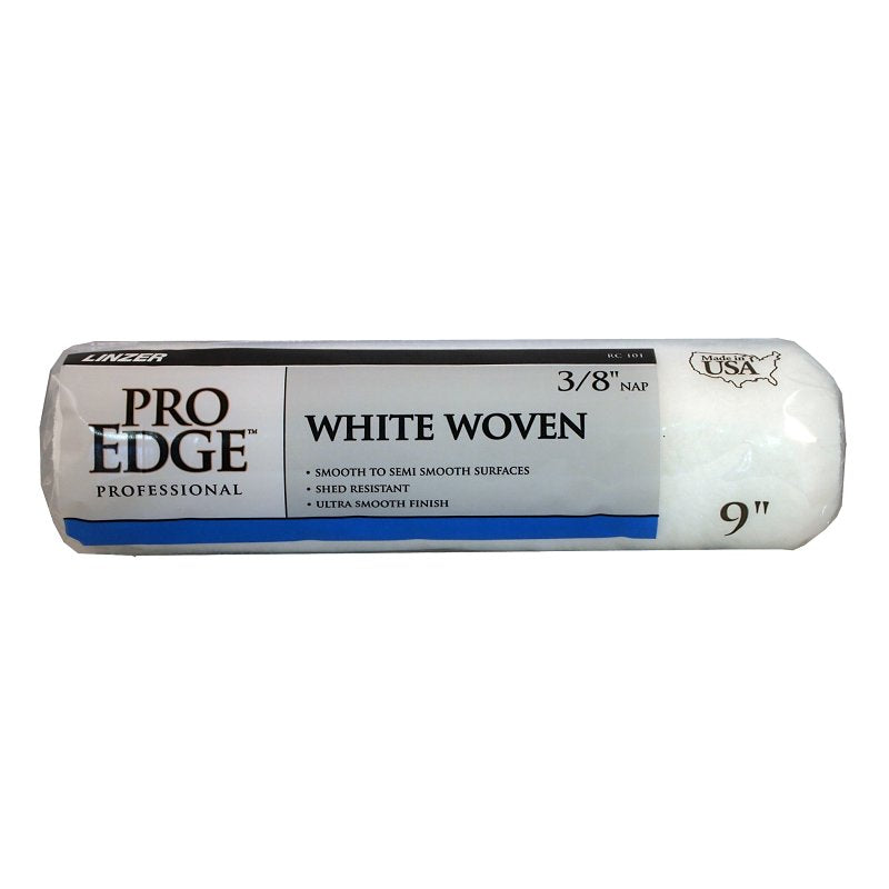 Linzer Roller Cover, White, 3/8 in Thick Nap, 9 in L, Woven Fabric Cover, 24/PK