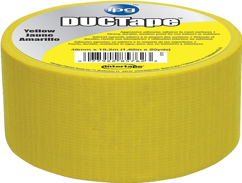 IPG 6720YEL All-Purpose Duct Tape, 20 yd L, 1.88 in W, Polyethylene-Coated Cloth Backing, Yellow
