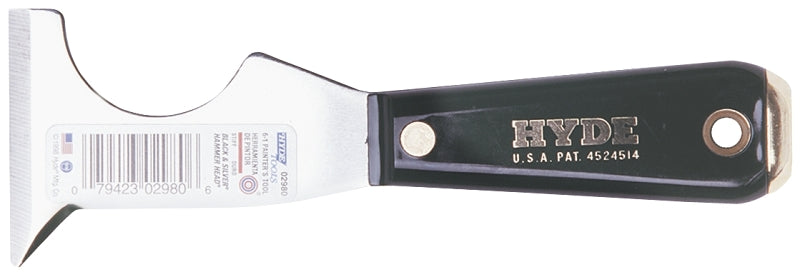Hyde Black & Silver Series 02980 Multi-Tool, 2-1/2 in W Blade, Stiff Blade, HCS Blade, Nylon Handle, Ergonomic Handle