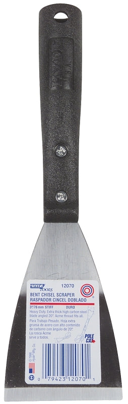 Hyde Poly Handle Series 12070 Paint Scraper, 3 in W Blade, Bent Chisel Blade, HCS Blade, Polypropylene Handle