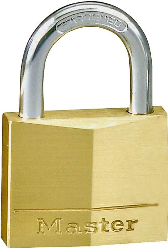 Master Lock Padlock, Keyed Different Key, 3/16 in Dia Shackle, 5/8 in H Shackle, Steel Shackle, Solid Brass Body