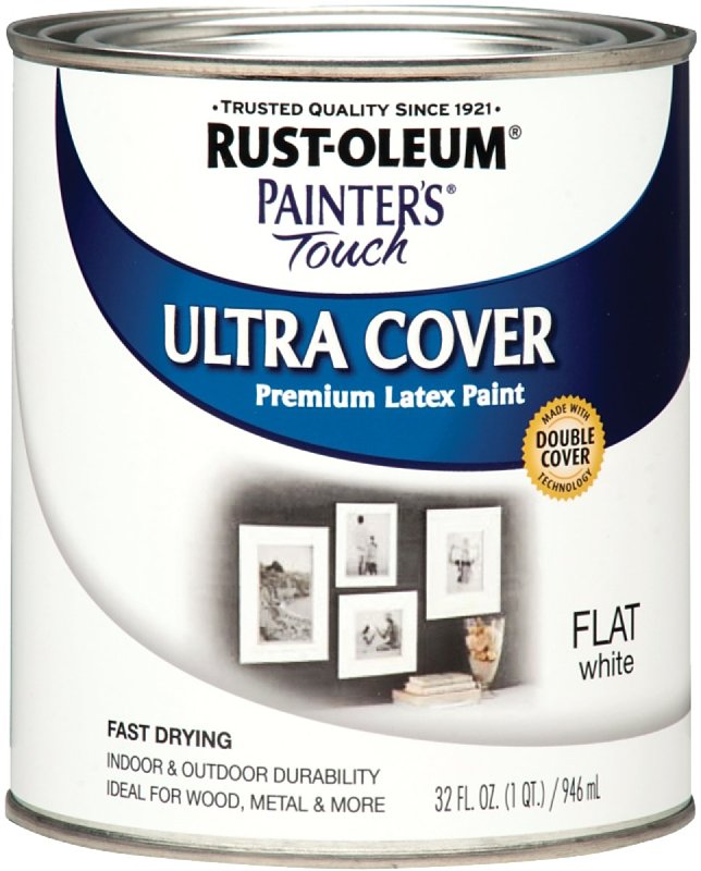 Rust-Oleum Enamel Paint, Water Base, Flat Sheen, White, 1 qt, Can, 120 sq-ft Coverage Area