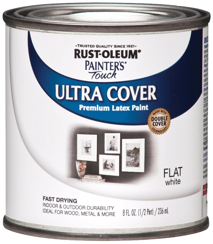 Rust-Oleum Enamel Paint, Water Base, Flat Sheen, White, 0.5 pt, Can, 120 sq-ft Coverage Area