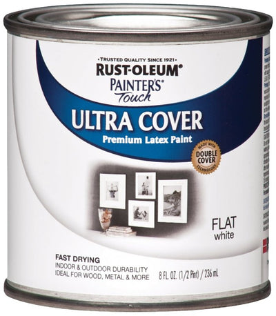 Rust-Oleum Enamel Paint, Water Base, Flat Sheen, White, 0.5 pt, Can, 120 sq-ft Coverage Area