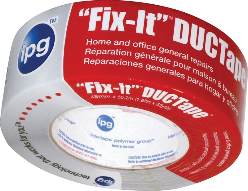 IPG Duct Tape, 55 yd L, 1.88 in W, Poly-Coated Cloth Backing, Silver