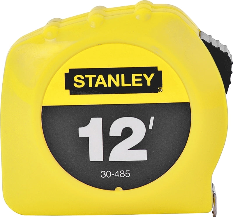 STANLEY Measuring Tape, 12 ft L Blade, 1/2 in W Blade, Steel Blade, ABS Case, Yellow Case