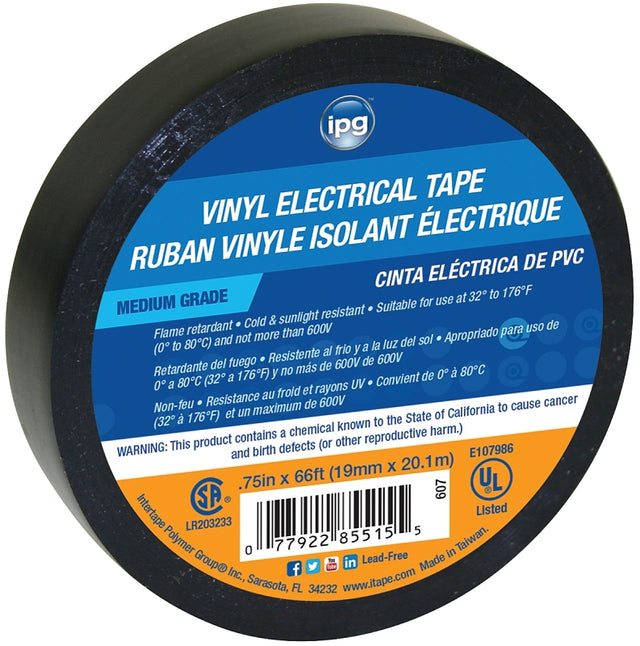 IPG Electrical Tape, 66 ft L, 3/4 in W, PVC Backing