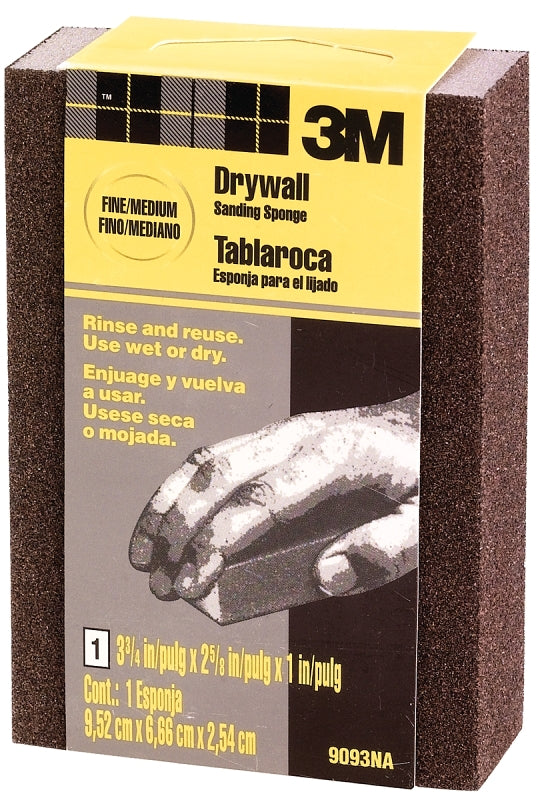 3M Sanding Sponge, 3-3/4 in L, 2-5/8 in W, Fine, Medium