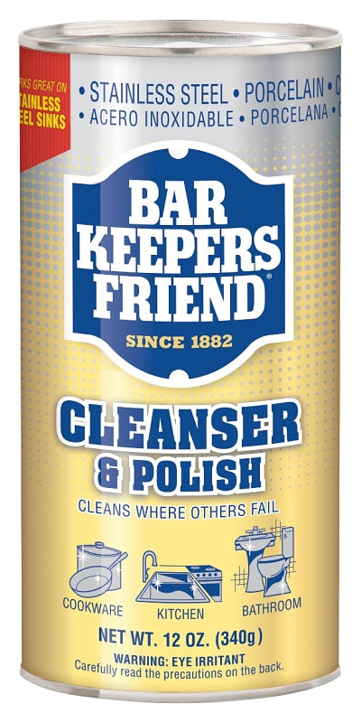 Bar Keepers Friend Cleanser and Polish, 12 oz Can, Powder, White