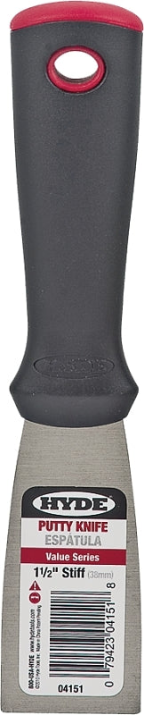 Hyde Value Series Putty Knife, 1-1/2 in W Blade, HCS Blade, Polypropylene Handle, Ergonomic Handle, 7-1/2 in OAL