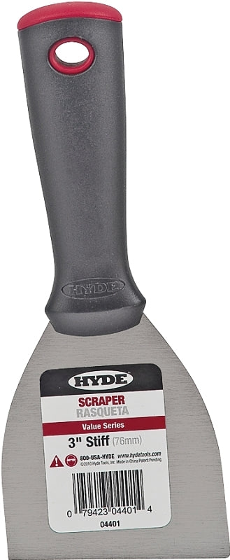Hyde Value Series Paint Scraper, 3 in W Blade, 1-Edge Blade, HCS Blade, Polypropylene Handle, Ergonomic Handle