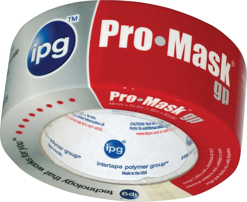 IPG Masking Tape, 60 yd L, 1.87 in W, 5 mil Thick, Crepe Paper/Synthetic Rubber Backing, Beige