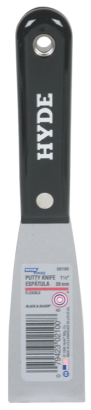 Hyde Putty Knife, 3-3/4 in L Blade, 1-1/2 in W Blade, HCS Blade, Black/Silver Handle, Nylon Handle