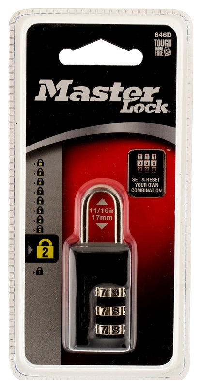 Master Lock Padlock, Resettable Combination Key, 1/8 in Dia Shackle, 11/16 in H Shackle, Steel Shackle, Zinc Body