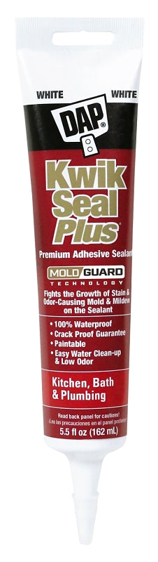 DAP Adhesive Sealant, White, 24 hr Curing, -20 to 180 deg F, 5.5 oz Tube