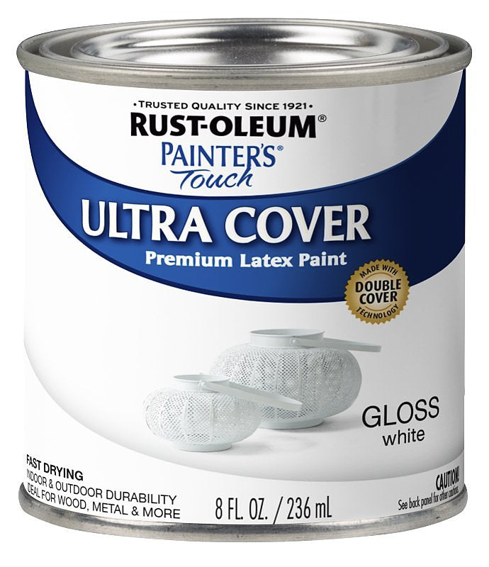 Rust-Oleum Enamel Paint, Water Base, Gloss Sheen, White, 0.5 pt, Can, 120 sq-ft Coverage Area
