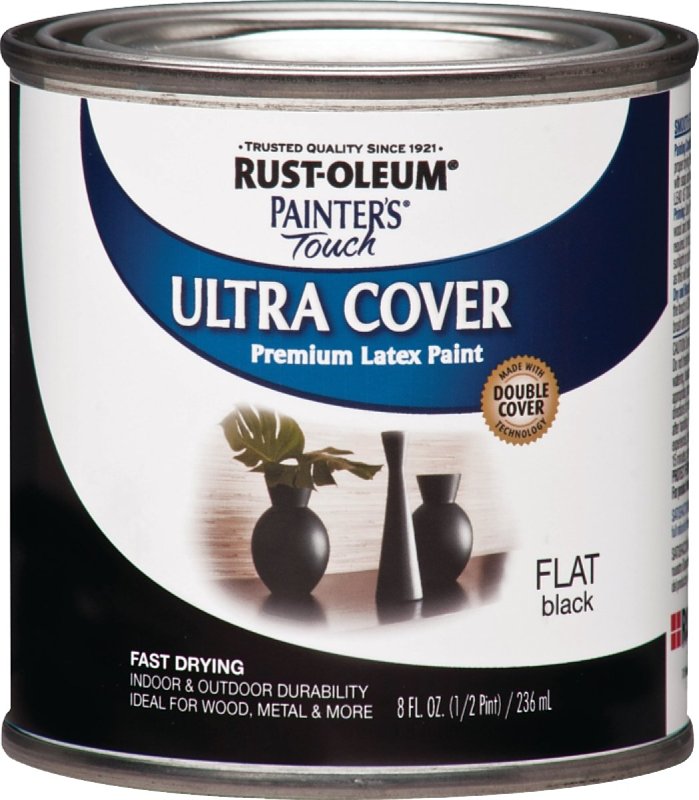 Rust-Oleum Enamel Paint, Water Base, Flat Sheen, Black, 0.5 pt, Can, 120 sq-ft Coverage Area