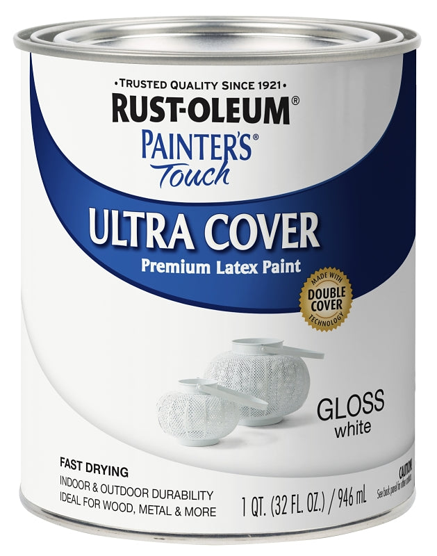 Rust-Oleum Enamel Paint, Water Base, Gloss Sheen, White, 1 qt, Can, 120 sq-ft Coverage Area