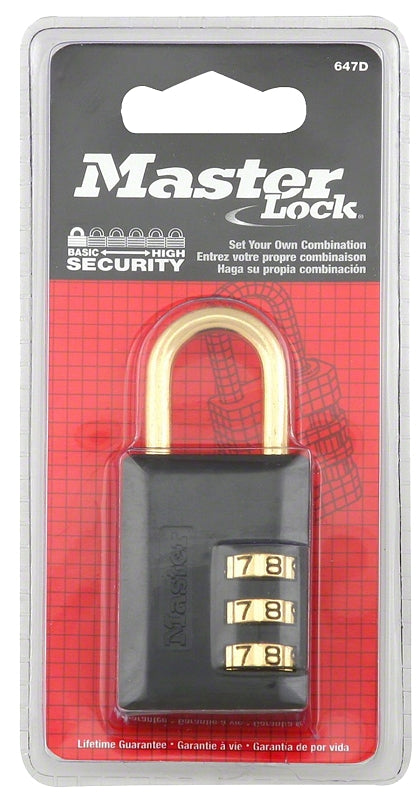 Master Lock Padlock, Resettable Combination Key, 3/16 in Dia Shackle, 7/8 in H Shackle, Steel Shackle, Zinc Body