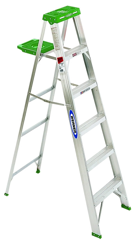 Werner 350 Series 356 Step Ladder, 6 ft H, Type II Duty Rating, Aluminum, 225 lb, 5-Step, 10 ft Max Reach