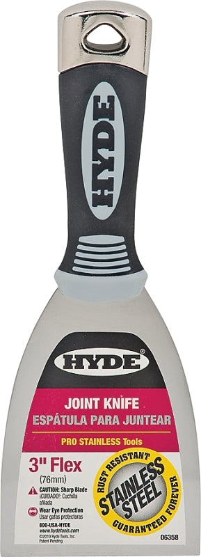 Hyde Pro Stainless Series 06358 Putty Knife, 3 in W Blade, Stainless Steel Blade, Plastic Handle, Cushion Grip Handle