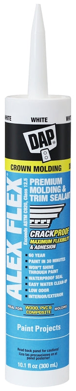 DAP Caulking Sealant, White, 72 hr Curing, 40 to 100 deg F, 10.1 oz Cartridge