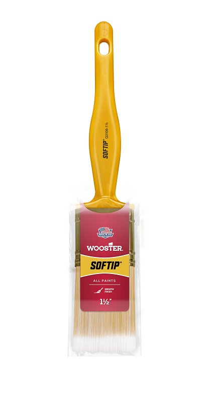 Wooster Q3108-1-1/2 Paint Brush, Pearl/White/Yellow, Plastic Handle, 1-1/2 in W, Flat Sash Brush, 2-3/16 in L Bristle