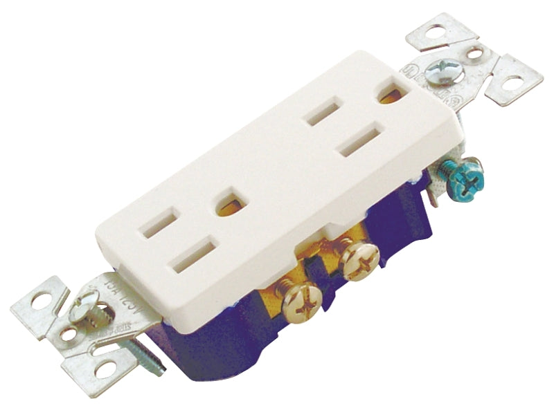 Eaton Wiring Devices Duplex Receptacle, Thermoplastic, White, 2-Pole, 15 A, 125 V, Back, Side Wiring