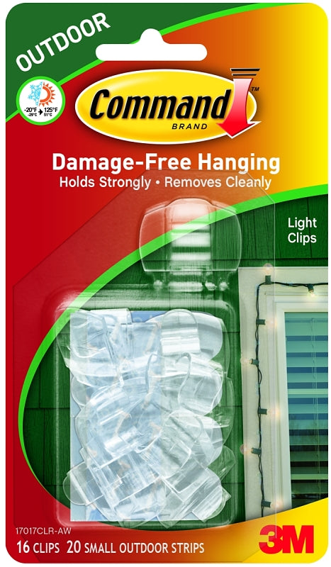 Command 17017CLR-AW Light Clip, 0.25 lb, Plastic, Clear