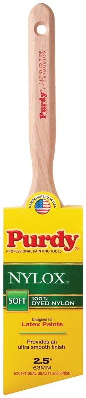 Purdy 144152225 Paint Brush, 2-1/2 in W, Angular Brush, 2-15/16 in L Bristle, Nylon Bristle, Fluted Handle
