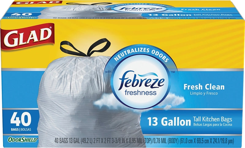Glad OdorShield Trash Bag, 13 gal, White