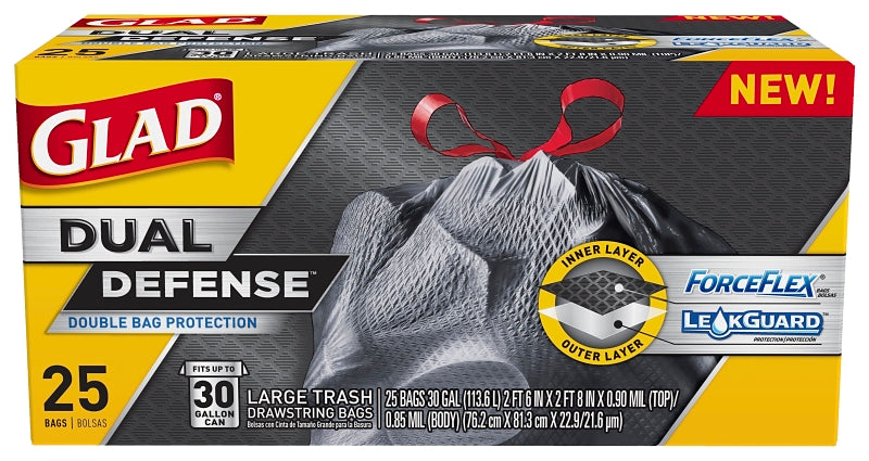 Glad Trash Bag, 30 gal, Black