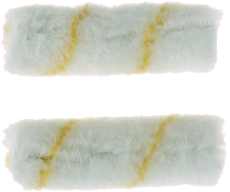 Linzer Roller Cover, 3/8 in Thick Nap, 4 in L, Pro Stripe Woven Cover, White/Yellow