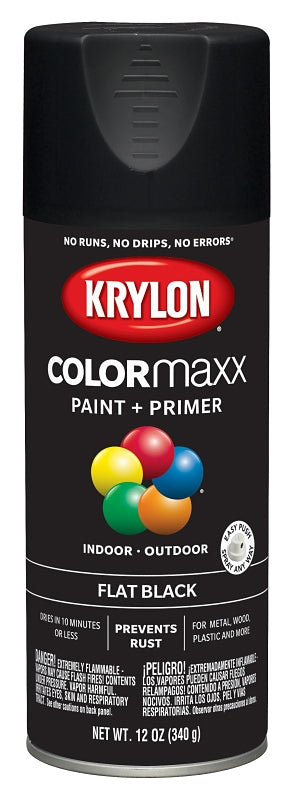 Krylon Enamel Spray Paint, 12 oz Can, 25 sq-ft Coverage Area, Solvent Base, Flat, Black