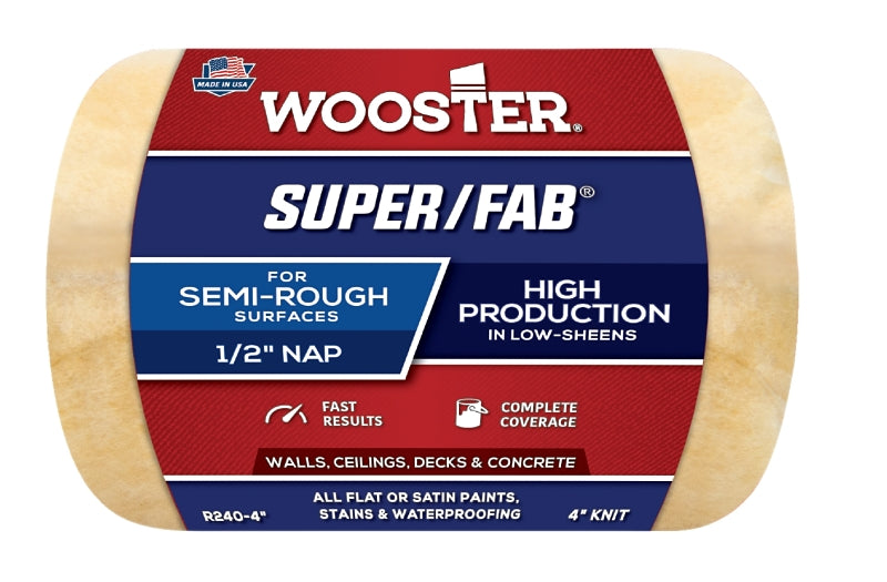 Wooster R240-4 Roller Cover, 1/2 in Thick Nap, 4 in L, Knit Fabric Cover, Golden Yellow