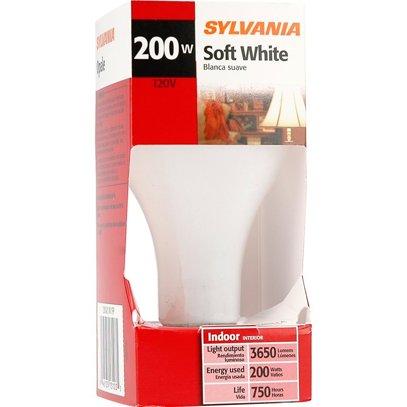 Sylvania Incandescent Bulb, 200 W, A21 Lamp, Medium E26 Lamp Base, 3650 Lumens, 2850 K Color Temp